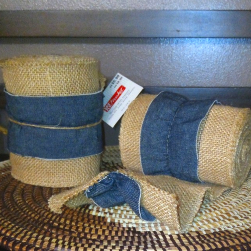 Rustic Burlap Ribbon with Blue Denim Accent - Home & Crafts